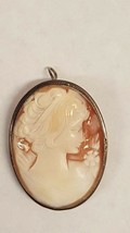 Vintage Cameo Greek Female White Peach Brooch Pin Pendant Resin Round Oval - £26.18 GBP