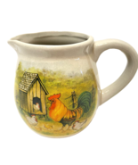 Vintage Hermitage Pottery Stoneware Creamer Pitcher Rooster Chickens 3.5 in - $16.56