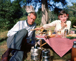 Audrey Hepburn and Gary Cooper in Love in the Afternoon eating picnic on set - $69.99