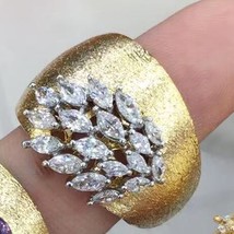 Luxury Feather Gold Bold Rings with Zirconia Stones Women Engagement Party Jewel - £22.33 GBP