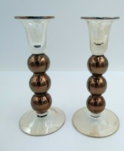 Set Of 2 Krosno Poland Art Glass Brown Ball Stem Candle Holders 7-7/8&quot; Tall - £40.37 GBP