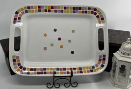 Pampered Chef Squares (Matches Dots) Serving Platter Handles Large 19" Excellent - £35.68 GBP