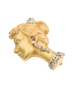 18K GOLD Vintage Brooch Pin Solid Carved Royal Female Figure Pink Gemsto... - $2,244.71 CAD