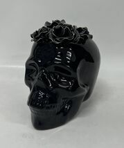 Way To Celebrate Halloween Ceramic Floral Skull Tabletop Decoration Blac... - $45.53