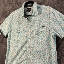 Marc Ecko Shirt Mens Large Blue Floral Print Button Up Cut &amp; Sew Outdoors Beach - £7.34 GBP