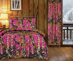 4 pc Twin size Woods Hot Pink Camo comforter and sheets set     - £65.67 GBP