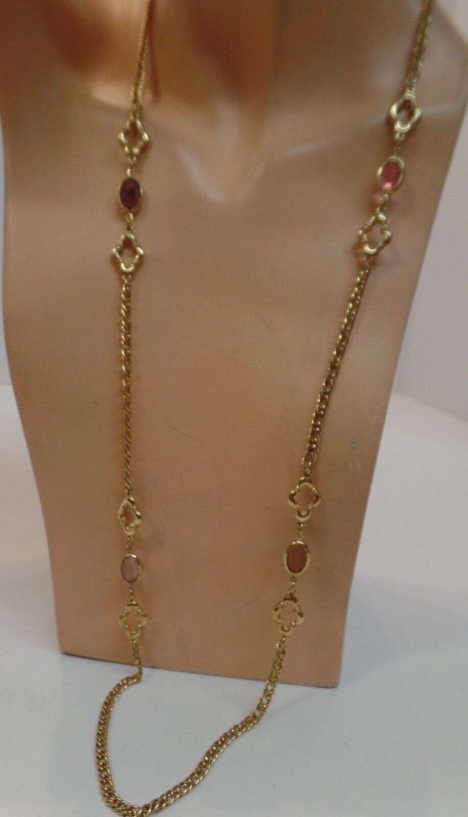 AVON Vintage Goldtone & Purple Stone 34" Necklace 4 Stations - £15.87 GBP