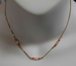 Vintage Avon Gold-tone Faux Biwa Pearls &amp; Coral Bead Necklace 1981 - $13.99