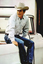 Paul Newman full length western shirt &amp; hat sitting on pick-up truck 4x6... - $4.75