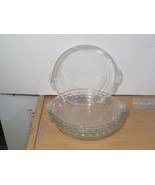 4 Vtg Pyrex Deep Dish Pie Plate 10&quot; Fluted Rim Tab Handles Clear Glass 229 - $44.55