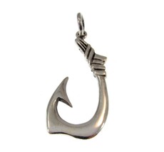 Handcrafted Solid 925 Sterling Silver 3D Nautical Barbed FISH J HOOK Pendant  - £20.31 GBP