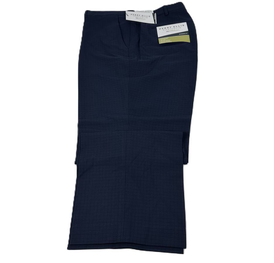 Perry Ellis Portfolio Men's Modern-Fit Stretch Resolution Dress Pants Navy-32/32