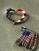 Lot of Red White &amp; Blue Enamel Patriotic Avon Open Heart &amp; SIlvertone Safety Pin - £9.02 GBP