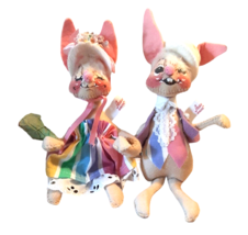 Annalee Vintage 1975/1976 Spring Easter Parade Boy and Girl Bunnies Pink Rainbow - $46.74