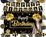 20Pcs Black and Gold Birthday Party Decorations Kit for Men Women, Happy... - $37.22