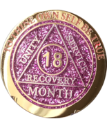 18 Month AA Medallion Reflex Pink Glitter Gold and Silver Plated Sobriet... - $14.99