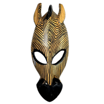 Hand Carved Black Painted Wooden African Zebra Wall Hanging Mask Kenya 9x3.5in - £15.65 GBP