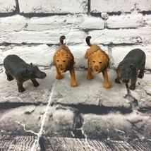 Wild Animal Figures Vtg Lot Of 4 2-Pairs Matching Lions And Hippopotamus... - $9.89