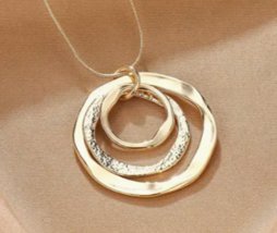 Beautiful Statement Piece - Three Circle Irregular Geometric Necklace - Gold - £10.23 GBP