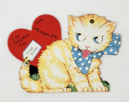 1940&#39;s Cute Cat Licking Tongue &amp;  Googly Eye Valentine - £7.89 GBP