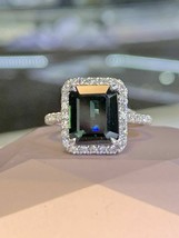 3Ct Esmeralda Imitación Diamante Negro Halo Mujer Anillo 14K Oro Blanco Chapado - £123.44 GBP