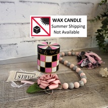 Courtly Candle Pink Rose Checked Decor Bundle Checked Candle Black Pink Decor - £55.02 GBP