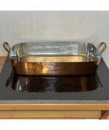 Vtg Copper Roasting Pan Stainless Steel Lined Brass Handles Baking 15x11 - $105.01 CAD
