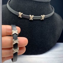 Black Rubber Sterling Silver 925 Crystal Star Slide Charm Bracelet 7”necklace16” - £76.17 GBP