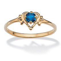 Womens 14K Gold Gp Birthstone Sapphire Heart Shape Ring Size 5 6 7 8 9 10 - £63.79 GBP