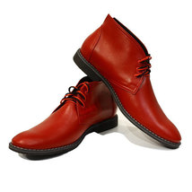 Plain Rounded Toe Maroon Red Chukka Genuine Leather Customized Lace Up Men Boots - £115.89 GBP
