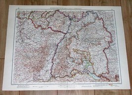 1937 Original Map BADEN-WÜRTTEMBERG Stuttgart Alsace Strasbourg Germany France - £22.06 GBP