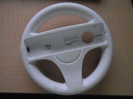 Official Nintendo Wii Steering Wheel Controller White W/ Blue Ring 31601 - $14.09