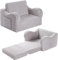 Kids Chairs For Toddler, 2-In-1 Toddler Soft Sherpa Couch Fold Out,, Grey - $51.93