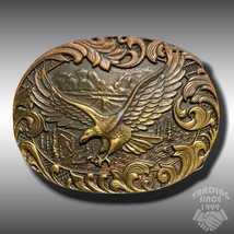 Vintage Belt Buckle Soaring Eagle Oval Gold-Tone Made In The USA Western - £17.57 GBP