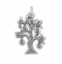 Oxidized 3D Money Tree Charm Pendant Men Womens Good Luck Gift 14K White... - £25.37 GBP