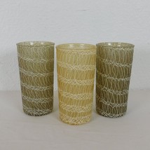 Spaghetti String Glasses Tumblers 3 Vintage Set Mid Century Rubber Drinking Cups - £23.20 GBP