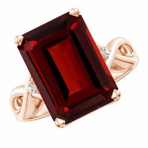 ANGARA Twist Shank Emerald Cut Garnet Statement Ring for Women in 14K Solid Gold - £1,467.94 GBP