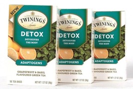 3 Twining&#39;s Of London Detox Adaptogens Grapefruit Basil 18 Ct Green Tea 1.27 Oz - £17.45 GBP