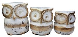 Balinese Wood Handicrafts White &amp; Gold Forest Owl Family Set of 3 Figuri... - €17,28 EUR