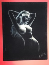 Vintage Oil On Velvet Nude Silhouette Signed Snipes Negative Space Beautiful - £341.72 GBP