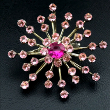 Dandelion Pink Rhinestone Brooch Pin Vintage MCM - £22.08 GBP