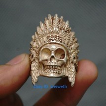 3.5cm Chinese Old-fashioned Silver Human Skeleton King Skull Jewelry Ring - $3.61