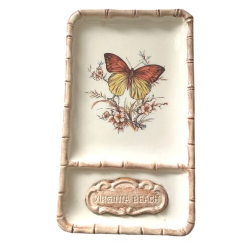 Butterfly Trinket Dish Tray Treasure Craft USA Ceramic Souvenir VA Beach Jewelry - $19.78