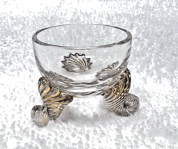 Vintage 3 Footed Swirled Glass w Gold Open Salt Dip 1 1/2 W x 1 3/16th T - €10,63 EUR