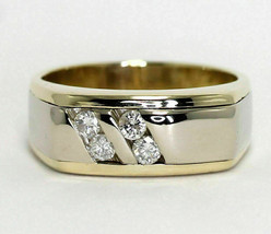 1.10Ct Round Cubic Zirconia Engagement Men&#39;s Band 14K Yellow Gold Plated-Silver - £95.91 GBP