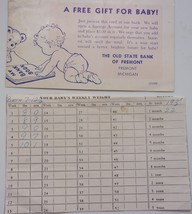 Vintage Old State Bank of Fremont MI Gift For Baby Card &amp; Weight Chart - $1.99