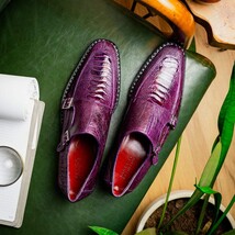 Genuine Ostrich Leg Double Monk Strap Shoes Napoli Purple image 8