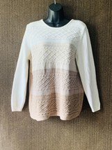 Alfred Dunner Sweater Women Size M Tan Brown Color Block Geometric Print - £11.20 GBP