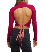 Free People Edge Of Town Open Back Tie Mock Turtleneck Cropped Top Shirt XS - $39.00