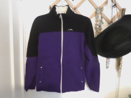 Women&#39;s L-RL Lauren Ralph Lauren Active Purple &amp; Black Zip Up Cotton Knit Jacket - £19.55 GBP